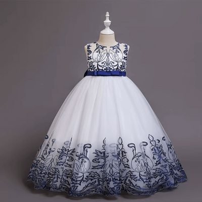 Vestido princesa azul e blanco 